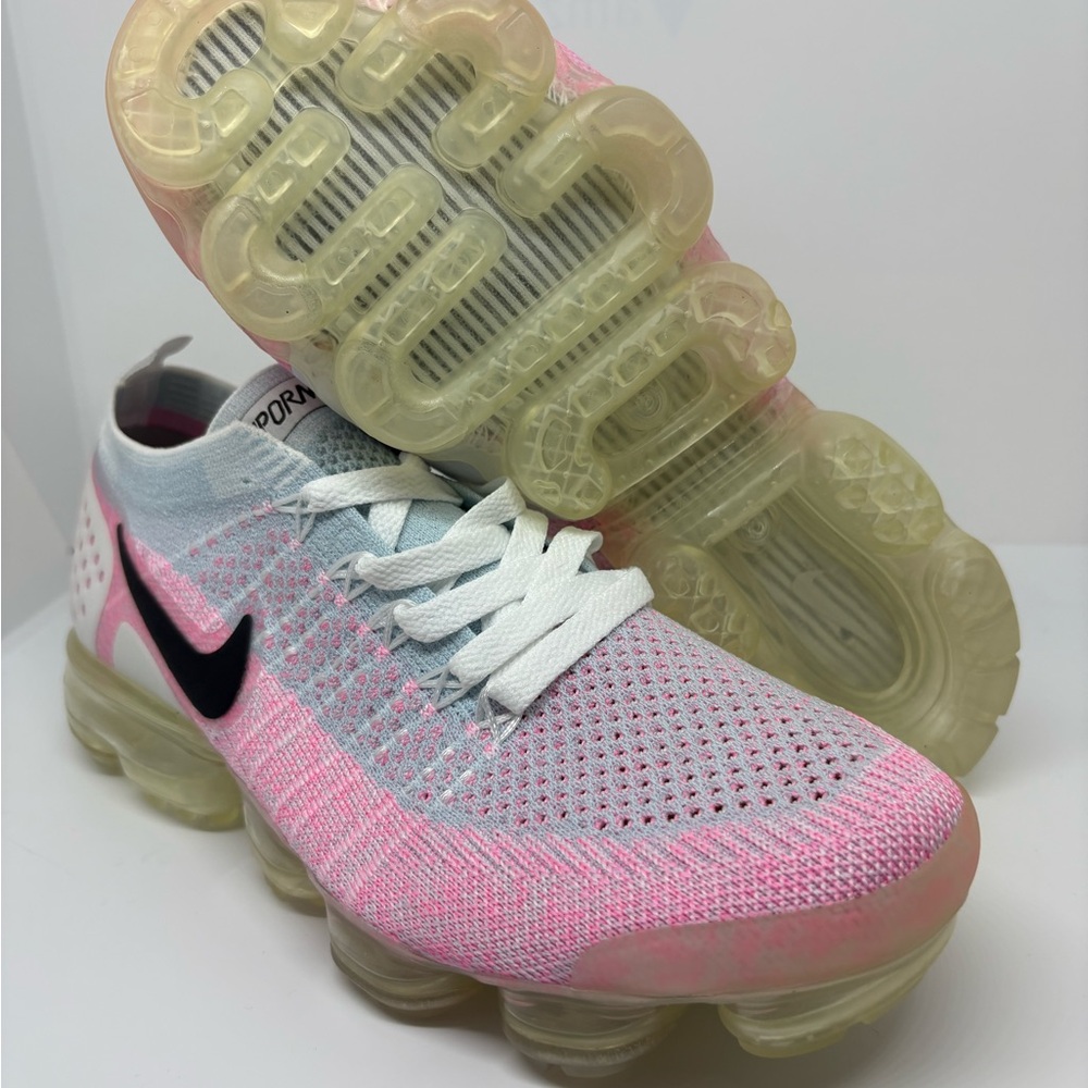 Women’s Nike Vapormax Pink and White Flyknit Sneakers